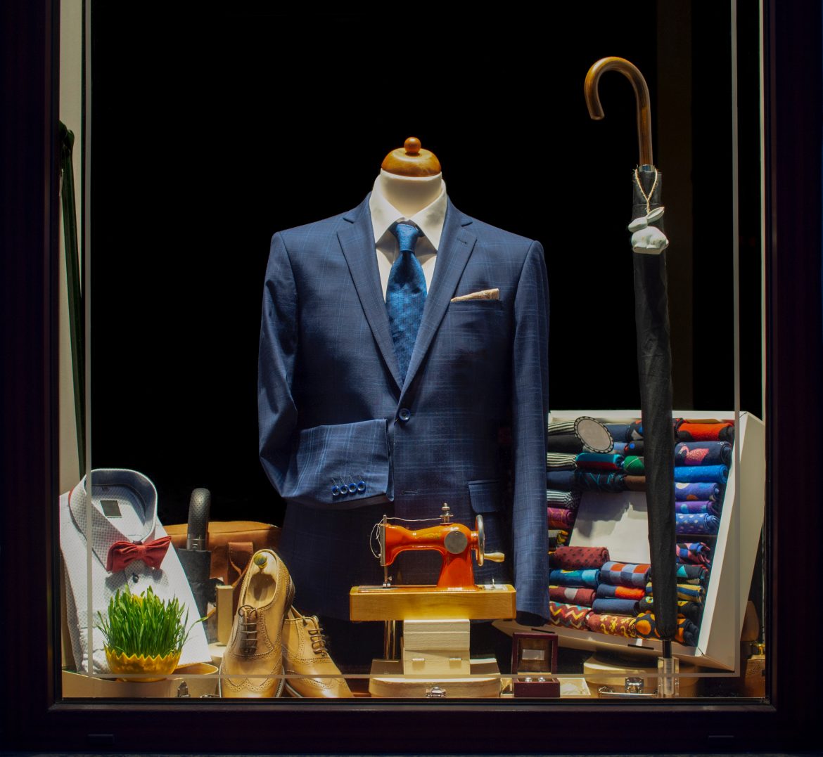 New elegant jacket stitching in tailor’s showcase